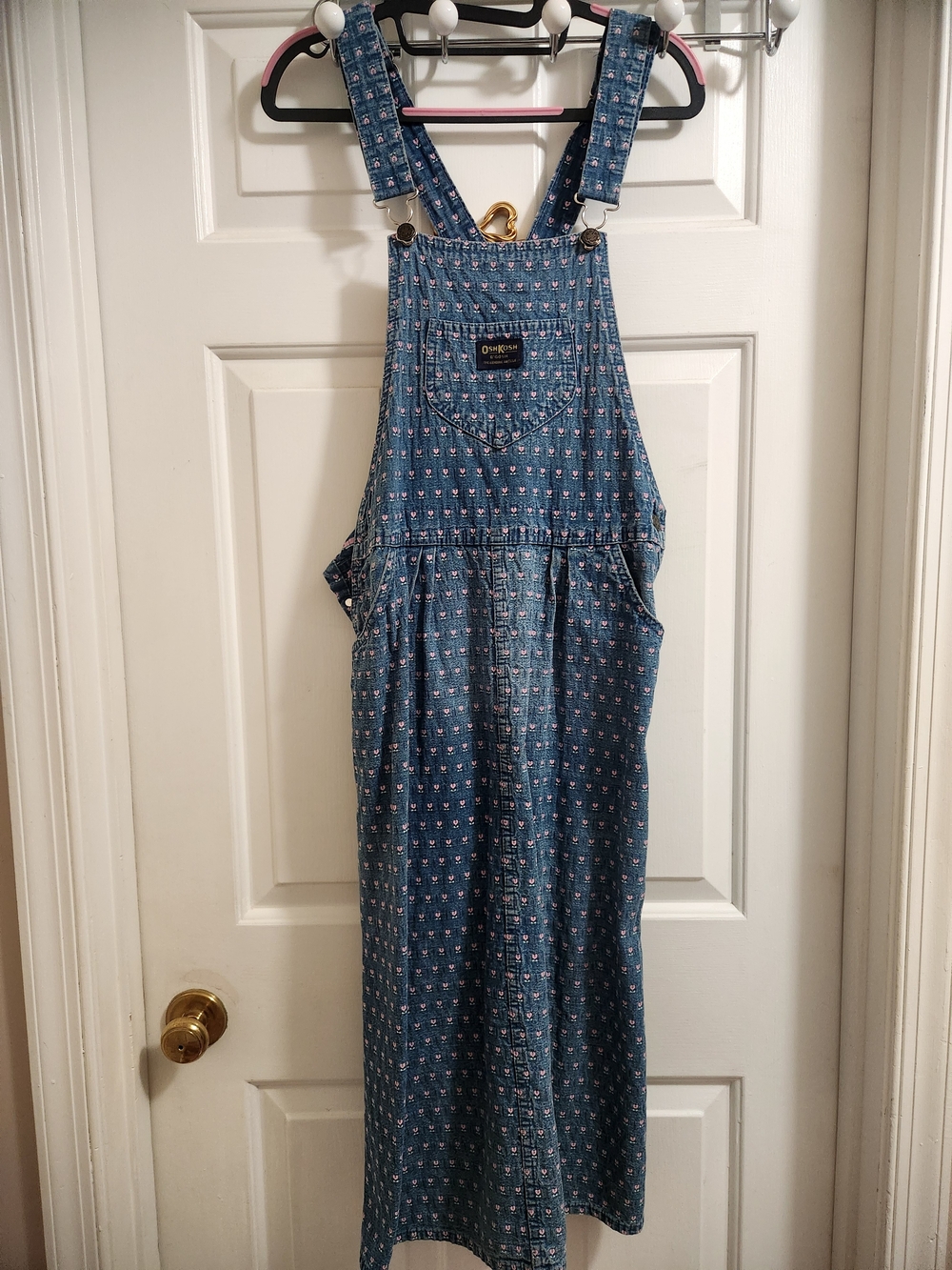 Women's OshKosh B'gosh Blue Denim Skirtall with Pink Heart Tulip Print